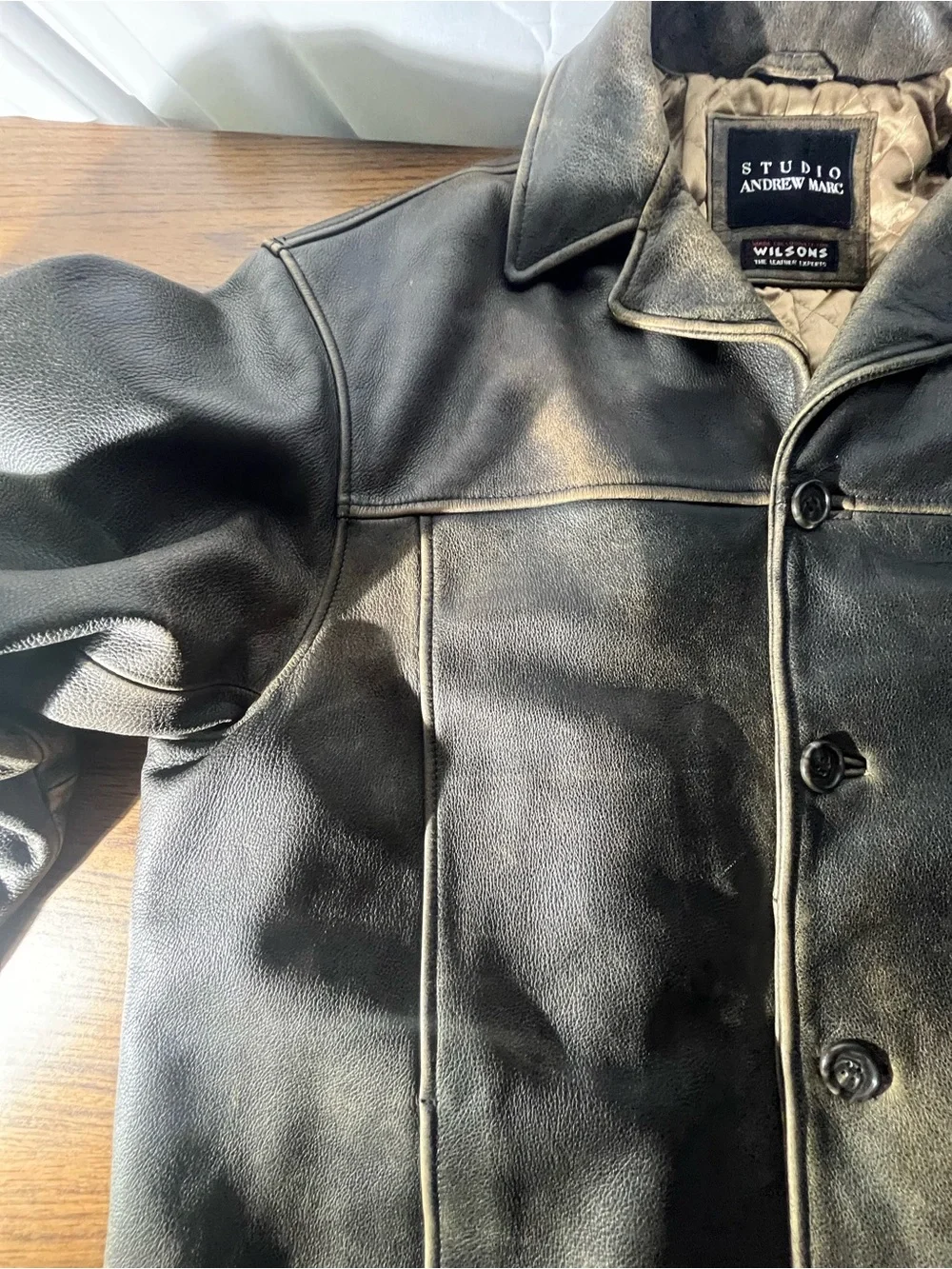 Vintage Andrew Marc Wilsons Leather Distressed Brown Leather Jacket MENS L 74847